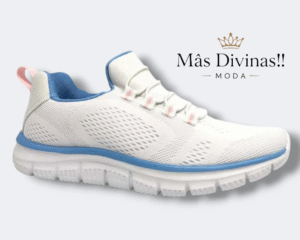 zapatilla azul con tejido elástico